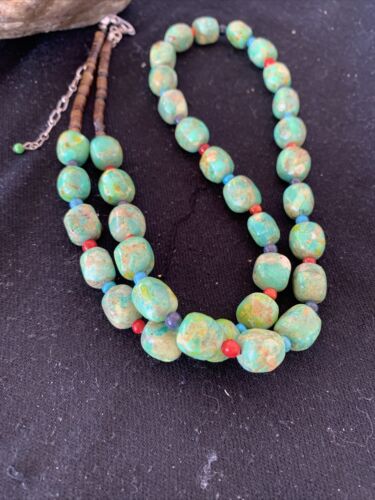 Navajo Blue Turquoise & Agate Necklace | Sterling Silver | 19" | Authentic Native American Handmade | 00819
