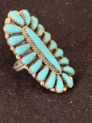 Navajo Blue Cluster Turquoise Needlepoint Ring | Authentic Native American Sterling Silver | Multi-Stone | Sz 6.5 | 614 - Masha USA