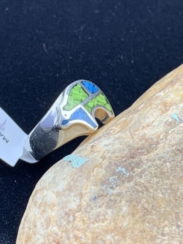 Navajo Multi-Color Opal Turquoise Inlay Ring | Sterling Silver | Sz 7.5 | Authentic Native American Handmade | 01703