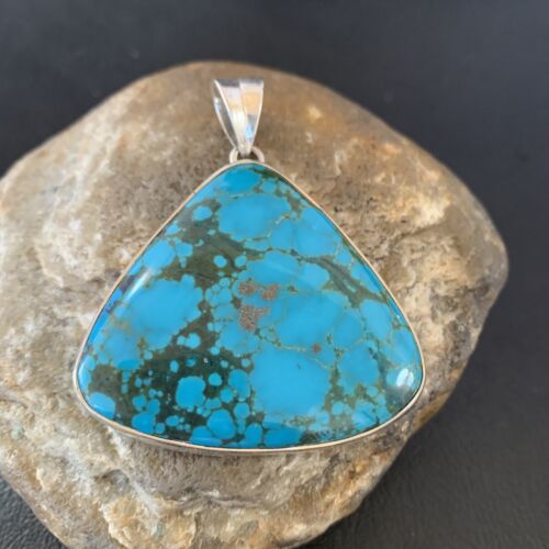 Navajo Men's Pendant | Sterling Silver Spiderweb Turquoise | 2" | Authentic Native American Handmade | 10750