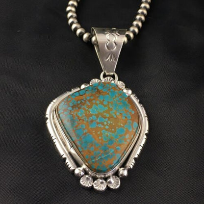 Navajo Blue #8 Turquoise Pendant | Sterling Silver | 3" | Authentic Native American Handmade | 10157