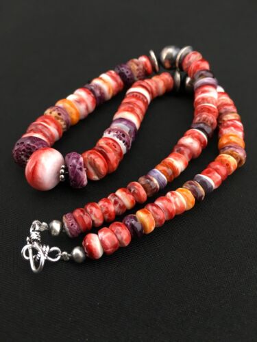 Navajo Sterling Silver Graduated Spiny Oyster Necklace | Authentic Native American | 18" | 4855
