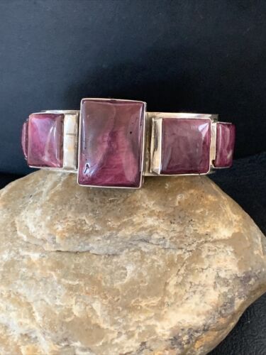 Navajo Purple Spiny Oyster Row Cuff Bracelet | Sterling Silver | Authentic Native American Handmade | 1407