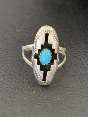 Navajo Shadowbox Blue Kingman Turquoise Ring | Sterling Silver | Sz 6 | Authentic Native American Handmade | 12457