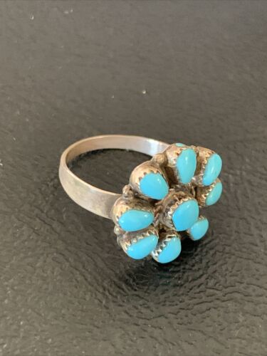Navajo Blue Cluster Turquoise Ring | Authentic Native American Sterling Silver | Multi-Stone | Sz 7 | 12460