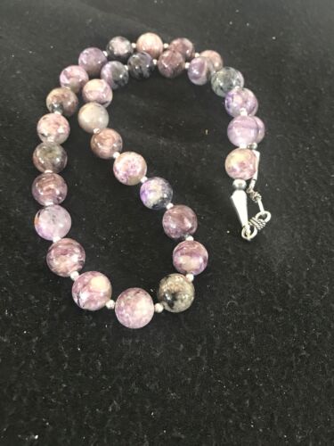 Native American Charoite Bead Necklace | Navajo Pearls | Sterling Silver | 19" | 8448