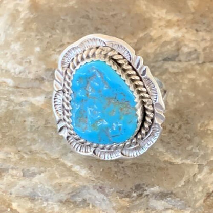 Navajo Blue Kingman Turquoise Ring | Sterling Silver | Sz 9 | Authentic Native American Handmade | 12214