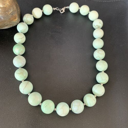 Native American Navajo Green Jade Bead Necklace | Sterling Silver | 16mm | 18" | 13263