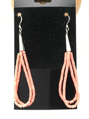 Navajo Pink Coral Heishi Dangle Earrings | Liquid Sterling Silver | 2 Strand | Authentic Native American | 4398