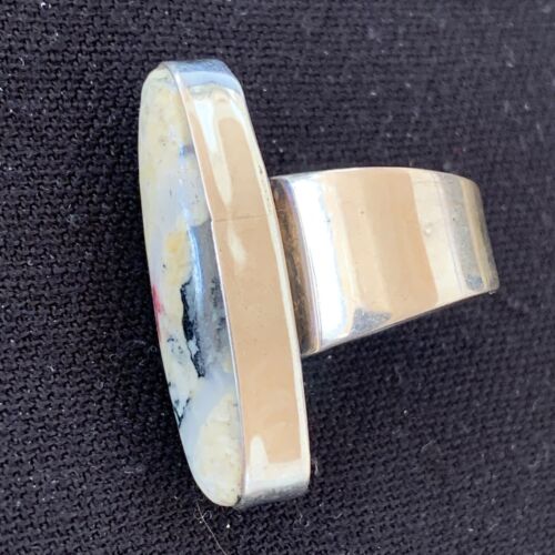 Southwestern Navajo Cinnabrite Ring | White Black | Sterling Silver | Sz 6.5 | 01548