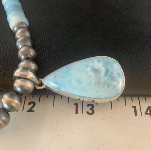 Navajo Men's Blue Larimar Pendant | 10mm | Sterling Silver | Natural Necklace | Authentic Native American | 14001