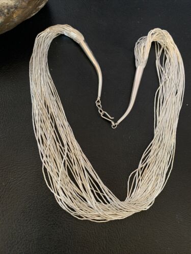 Navajo Liquid Silver Heishi Necklace | 40 Strands | Sterling Silver Tubes | 19" | 2214