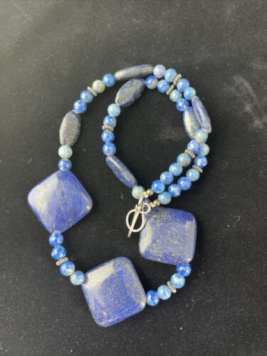 Native American Denim Lapis Strand Necklace | Sterling Silver | Men's 18" | 1753
