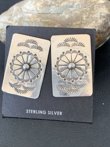 Women's Navajo Sterling Silver Stamped Earrings | 1.5" | Authentic Native American Handmade | 1664