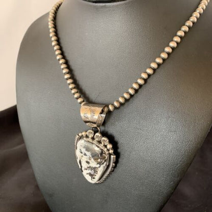 Men's Navajo White Buffalo Turquoise Pendant | Sterling Silver | Authentic Native American Handmade | 11844
