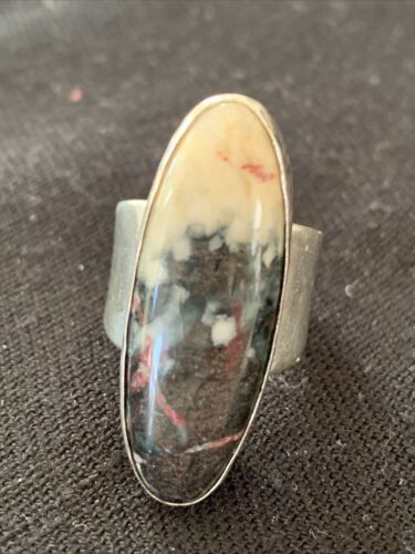 Navajo Men's White Black Cinnabrite Ring | Sterling Silver | Sz 7.5 | Authentic Native American Handmade | 1556