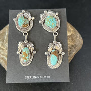 Navajo Blue #8 Turquoise Dangle Earrings | Sterling Silver | Authentic Native American Handmade | 14339