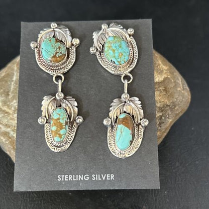 Navajo Blue #8 Turquoise Dangle Earrings | Sterling Silver | Authentic Native American Handmade | 14339 - Masha USA