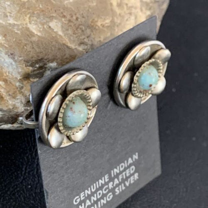 Native American Clip-On Earrings Set | Old Pawn Navajo Sterling Silver Blue Turquoise | 13021 - Masha USA