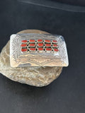 Navajo Red Coral Belt Buckle Concho | Sterling Silver | Authentic Native American Handmade | 14797