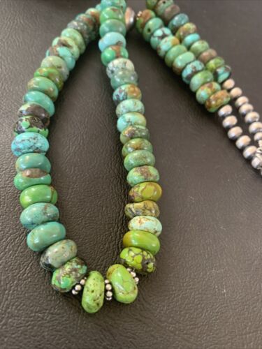 Native American Green Turquoise Bead Necklace | Sterling Silver | 20" | 2088