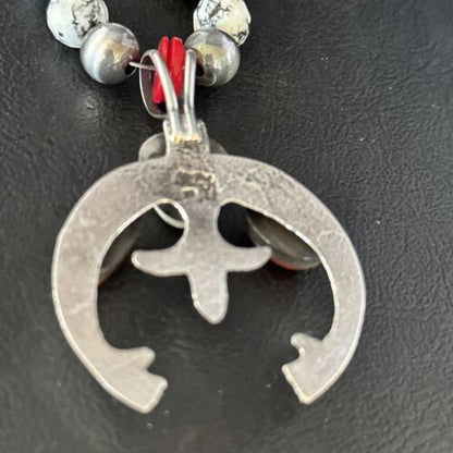 Navajo White Buffalo Turquoise Coral Naja Pendant Necklace | Sterling Silver | 22" | 14690
