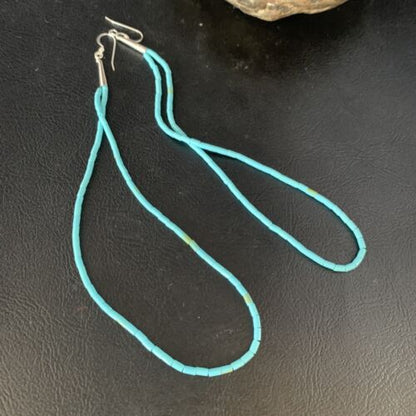 Navajo Silver Heishi Beads Turquoise Earrings | Sterling Silver | 5" | 13504