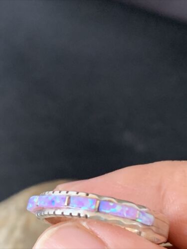 Southwestern Navajo Pink Opal Inlay Ring | Sterling Silver | Sz 7.5 | Authentic Native American Handmade | Yazzie | 10615
