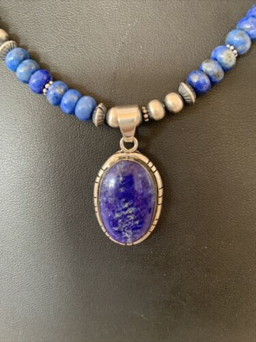 Navajo Pearls Lapis Pendant Necklace | Sterling Silver | Native American Handmade | 01775