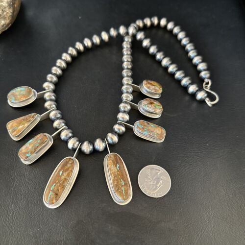 Southwestern Boulder Turquoise Necklace | 23" | Navajo Sterling Silver | Authentic Native American Handmade | 14485
