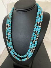 Navajo Blue Turquoise Sterling Silver Graduated Bib Necklace | 3-Strand | 22" | Authentic Native American | 02153