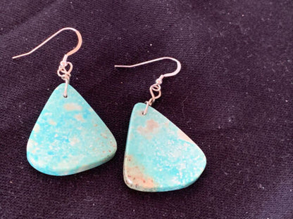 Southwestern Navajo Slab Turquoise Dangle Earrings | Sterling Silver | Authentic Native American Handmade | 1323