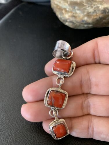 Navajo Red Coral Multi-Stone Pendant Necklace | Authentic Native American Sterling Silver | Multi-Stone | 13242 - Masha USA