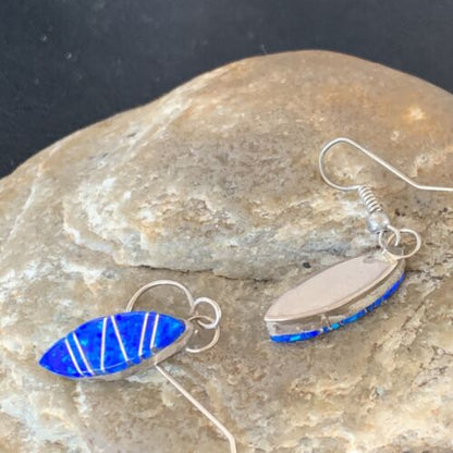 Navajo Blue Opal Inlay Turquoise Earrings | Sterling Silver | Authentic Native American Handmade | 12026