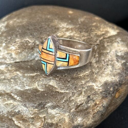 Navajo Blue Turquoise Spiny Oyster Inlay Ring | Sz 9.5 | Authentic Native American Handmade | 14560