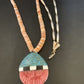 Authentic Native American Santo Domingo Shell Pendant Necklace | Spiny Oyster & Blue Turquoise | 26" | 12519