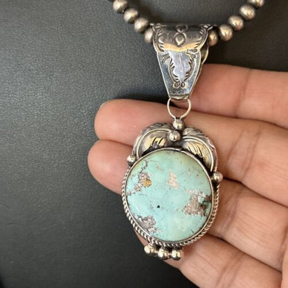 Navajo Blue Golden Hills Pendant Necklace | Sterling Silver | Authentic Native American Handmade | 14621