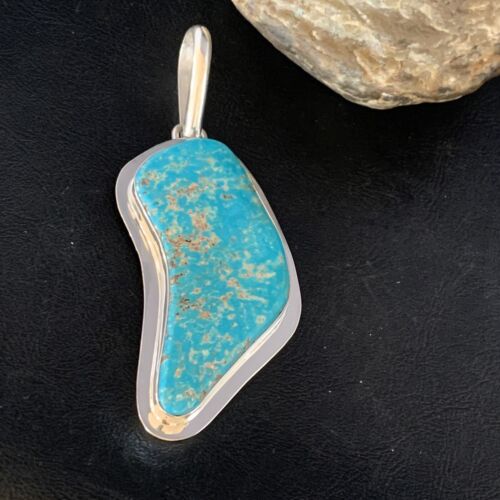 Blue Kingman Turquoise Necklace | Sterling Silver | 4.5" Pendant | Authentic Native American Handmade | 13985