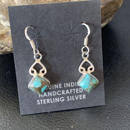 Navajo Blue Turquoise Dangle Earrings | Sterling Silver | 0.5" | Authentic Native American Handmade | 12750