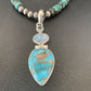 Navajo Pearls Necklace with Blue Mojave Turquoise Moon Pendant | Authentic Native American Sterling Silver | Multi-Stone | 11912