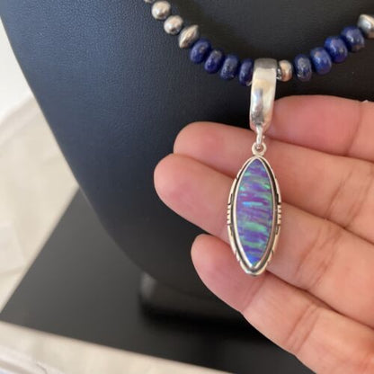 Navajo Purple Opal Pendant Lapis Necklace | Sterling Silver | Authentic Native American Handmade | 1305