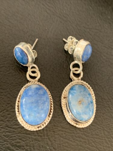 Navajo Denim Lapis Dangle Earrings | Sterling Silver | 1.1" | Authentic Native American Handmade | 1699