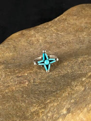 Zuni Blue Turquoise Needle Point Ring | Authentic Native American Sterling Silver | Multi-Stone | Sz 6 | 8776