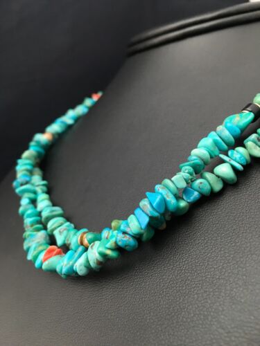 Navajo Blue Turquoise Nugget Bead Necklace | 2 Strand | Sterling Silver | 17" | Authentic Native American Handmade | 4490 - Masha USA