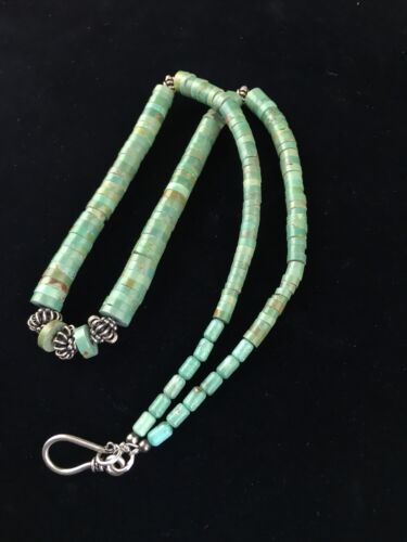 Navajo Green Turquoise Heishi Necklace | Sterling Silver | 22" | Graduated 10051