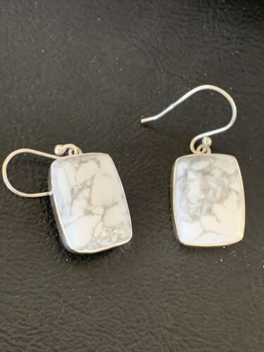 Navajo Sterling Silver White Howlite Black Dangle Rectangle Earrings | 0.75" | 12071