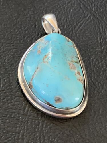 Navajo Blue Bisbee Turquoise Pendant | Sterling Silver | 1.5" | Authentic Native American Handmade | 1622