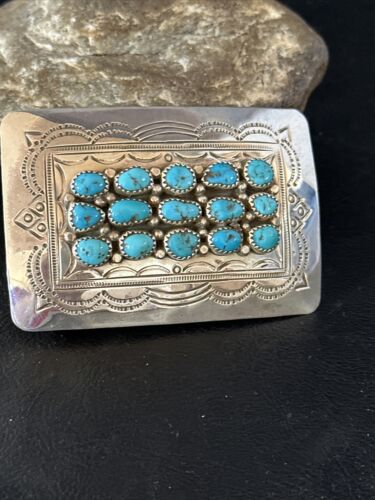 Navajo Blue Kingman Turquoise Belt Buckle Concho | Sterling Silver | Authentic Native American Handmade | 14796