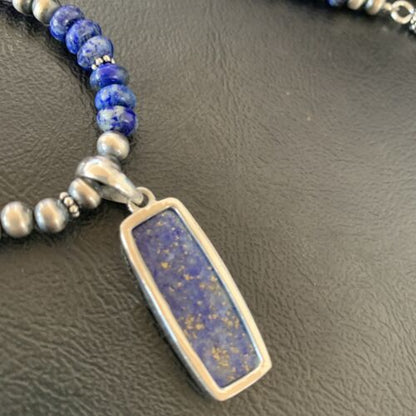 Navajo Blue Lapis Necklace Pendant | Sterling Silver | Authentic Native American Handmade | 11669 - Masha USA