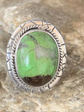 Native American Green Gaspeite Ring | Navajo Sterling Silver | Sz 8.5 | 13779
